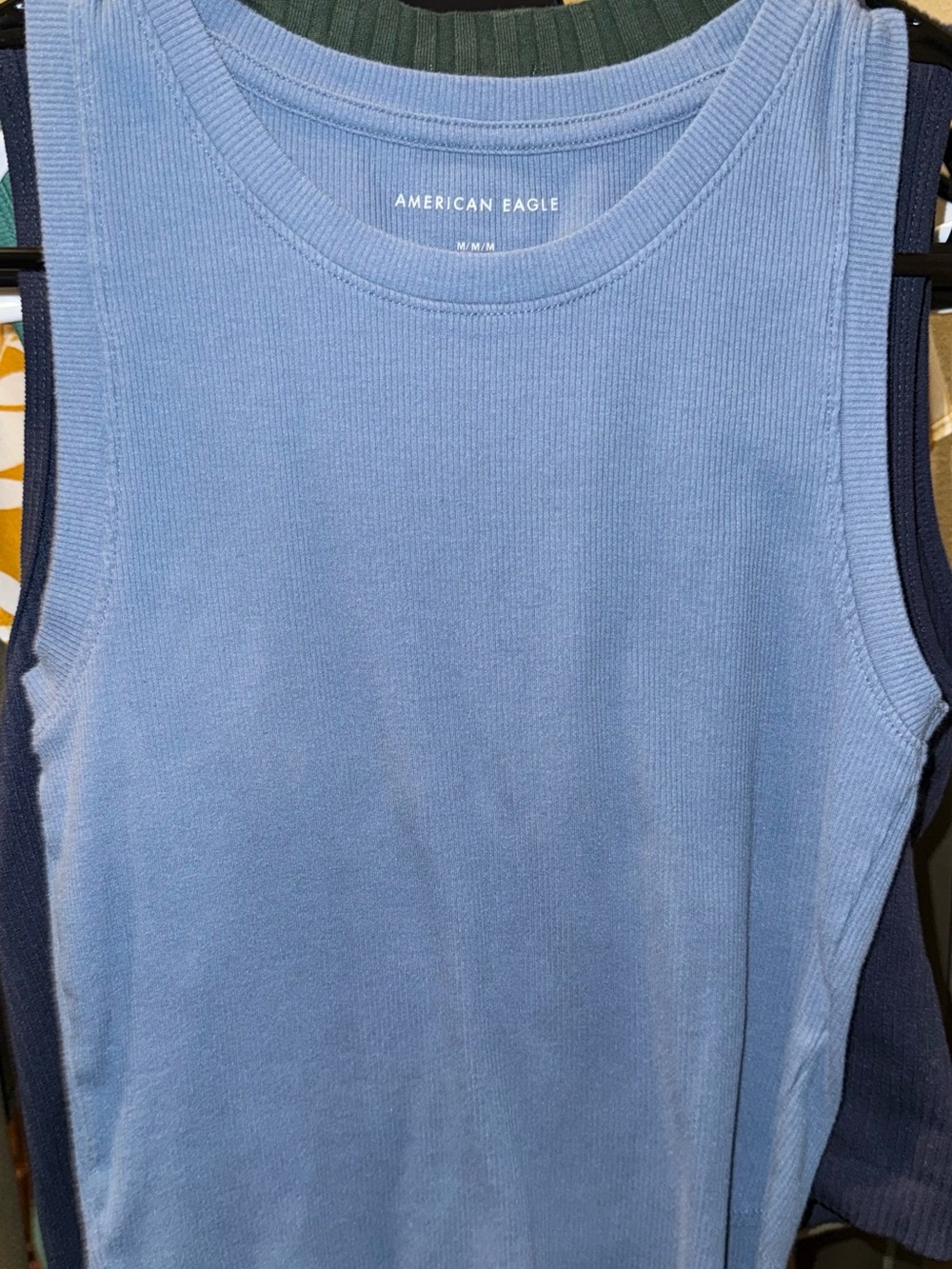 American Eagle Outfitters Sky Blue Ribbed Tank Top